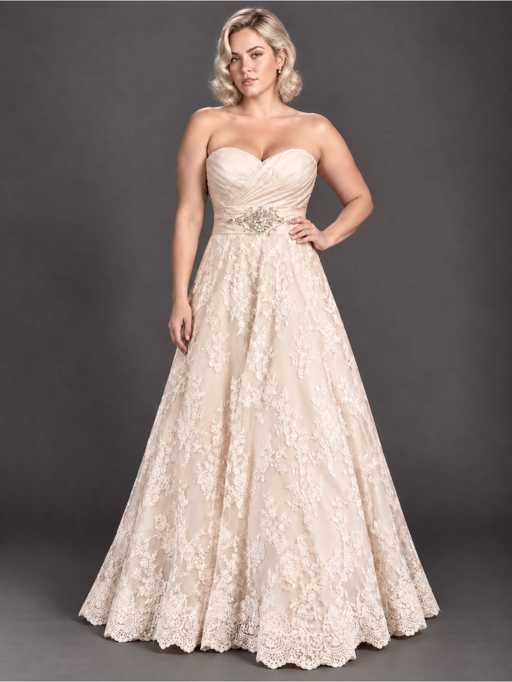 Allure Bridal champagne strapless wedding ball gown- lace, rhinestone-bridal 16